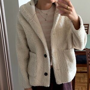 Zara Cream Teddy Jacket with Black Buttons